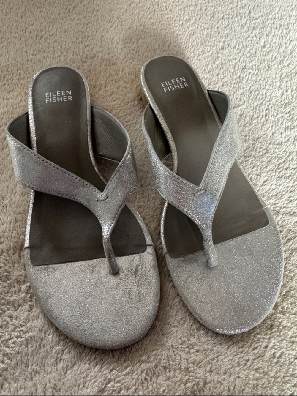 Eileen Fisher Silver Metallic Thong Sandals. Size 8.5. NWT